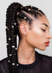 Braided ponytail.  kinky-wigs UK cheapest wigs, lace wigs, crochet braids, faux locs, clip in extensions, ponytails in human & synthetic extensions for UK black women & girls. 