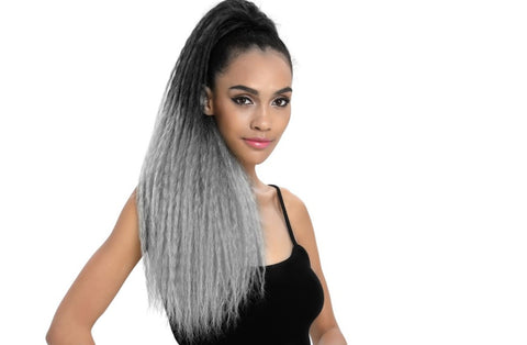 LONG KINKY CRIMPED PONYTAIL. CLIP ON DRAWSTRING.  For UK black women, teenage girls and school girls. From Kinky wigs. Cheap wigs, weaves, fashion idol crochet braids, kinky ponytails in human hair and virgin hair. 
