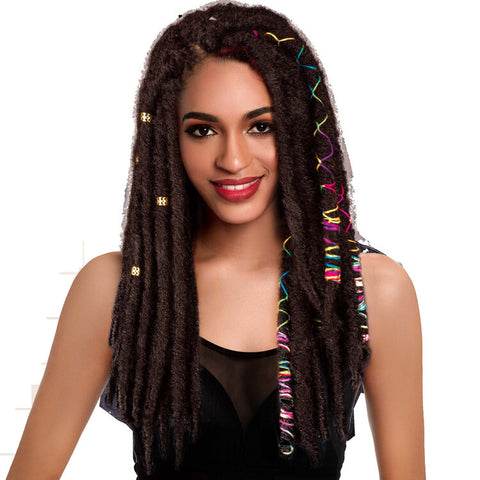 FREEDOM BRAID COLLECTION BY SLEEK CRO VIRGIN LOCS crochet Synthetic braid.  Faux locs with beautiful embellished yarns.  For natural UK black women. Available now from the Kinky Wigs store- the best online source for natural looking wigs, weaves, ponytails, clip in extensions and crochet braids. CHEAP HAIR UK