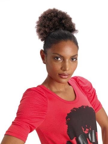 Sleek afro puff short curly ponytail.  For UK black women and girls.  www.kinky-wigs.com cheap wigs, lace wigs, weaves, clip in extensions, crochet braids and ponytails in human and synthetic hair.